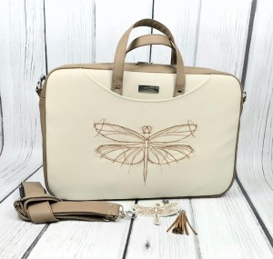 Torba na laptop capuccino z haftem ważki 