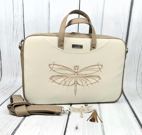 Torba na laptop capuccino z haftem ważki 