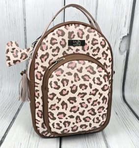  Plecak Kamila brąz różowa panterka