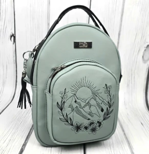  Plecak Kamila szałwia z haftem gór kwiaty