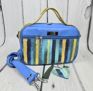 Torebka box mini niebiesko- zielone paski