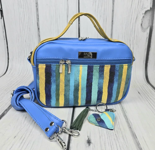 Torebka box mini niebiesko- zielone paski