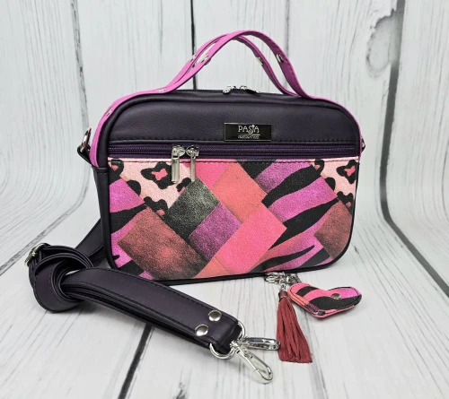 Torebka box mini ciemny fiolet z fuksją