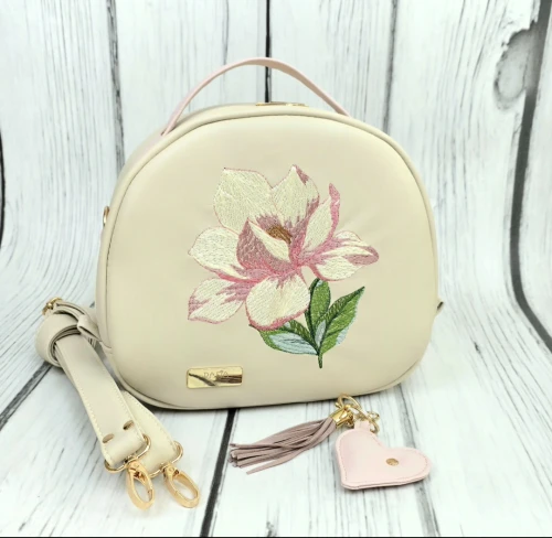 Torebka Hugo ecru z haftem magnolii