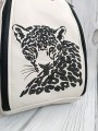  Plecak ecru z haftem leoparda 