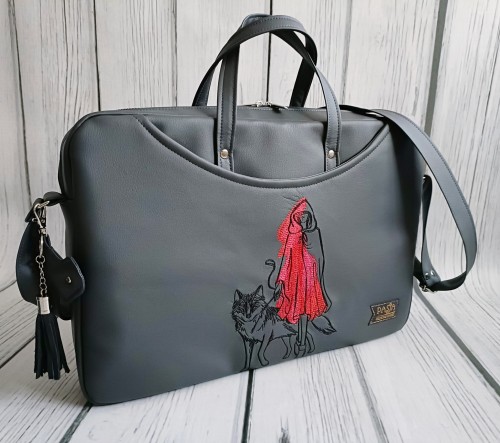 Torba na laptop grafit z haftem Czerwonego Kapturka 