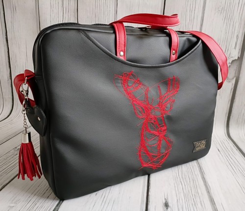 Torba na laptop czarna z haftem jelenia