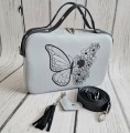 Torebka box szara z czarnym z haftem motyla kwiatowego