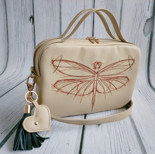 Torebka box ciemny beż z haftem ważki