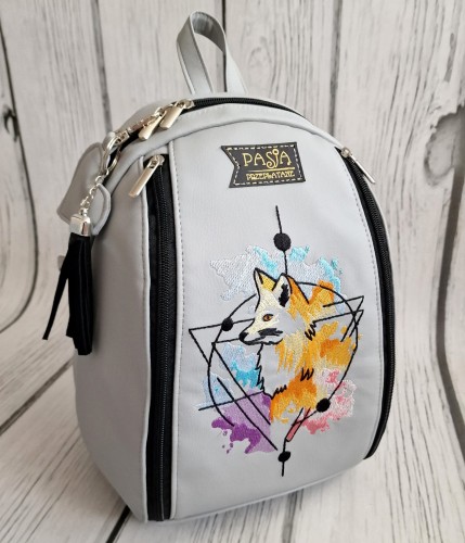  Plecak szary z haftem lisa watercolor 