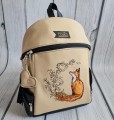 Plecak Abbey ciemny beż z haftem lisa z kwiatami