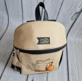 Plecak Abbey ciemny beż z haftem lisa z kwiatami