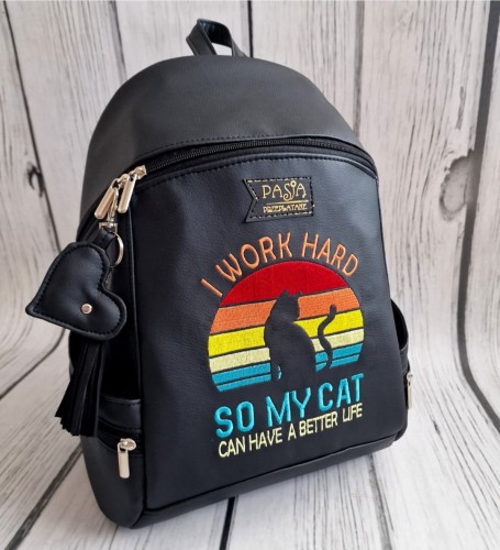 Plecak Abbey czarny z haftem I work hard