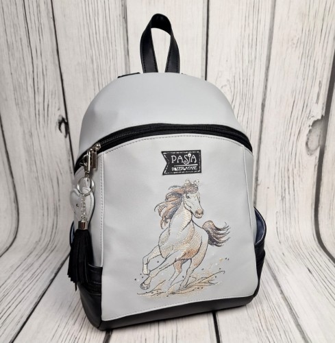Plecak Abbey szary z haftem konia
