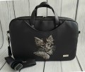 Torba na laptop czarna z haftem kotka