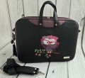 Torba na laptop fioletowo- czarna z haftem sowy