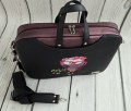 Torba na laptop fioletowo- czarna z haftem sowy