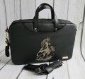 Torba na laptop czarna z haftem złotego konia