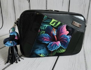 Torebka box hibiskusy patchwork bez uchwytów