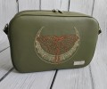Torebka box khaki z haftem ćmy z księżycem 