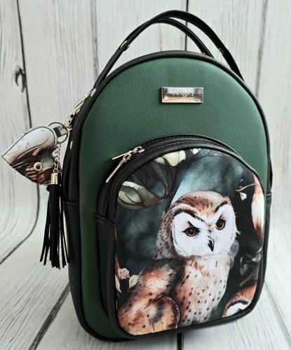  Plecak Kamila zielona butelka z czarnym i sowa
