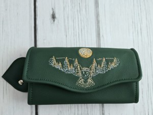  Portfel zielona butelka z haftem sowy z księżycem  