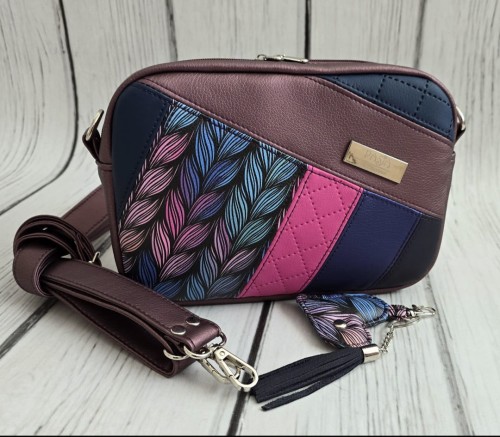 Torebka box fiolet patchwork bez uchwytu