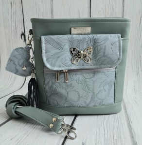 Torebka Lilianna szałwia tłoczone kwiaty