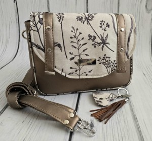 Torebka Filipina szampan satynowy kwiaty brąz