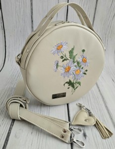 Torebka okrągła ecru rumianki