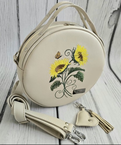 Torebka okrągła ecru słoneczniki