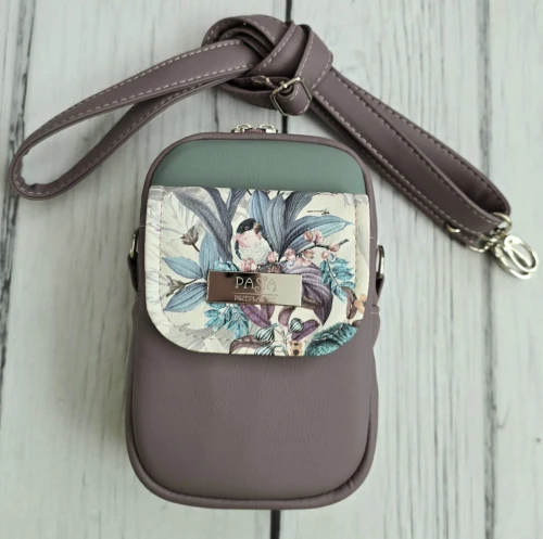 Torebka box telefon brudny fiolet jungle parrots