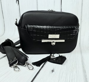 Torebka box klapka czarny krokodyl 