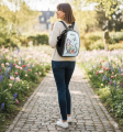  Plecak grafitowy z haftem kota kwiatowego  
