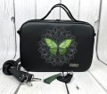 Torebka box czarny z haftem motyla zielonego